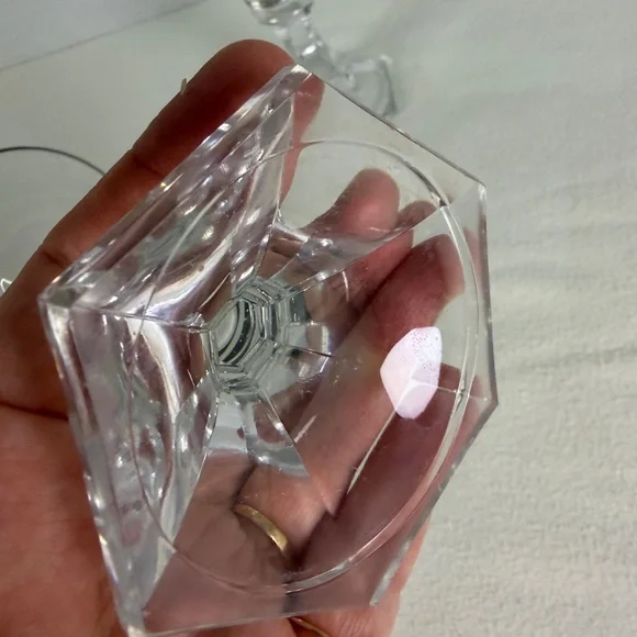 Vintage Crystal Candle Holders Set of 2 Smoked Rim Faceted Stem Votive - Picture 5 of 9